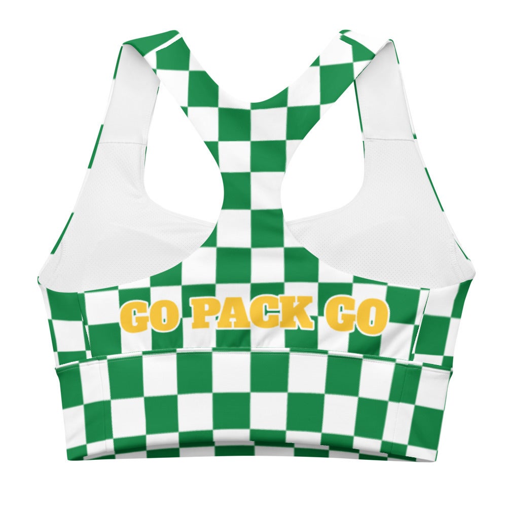 Green Bay Packers Go Pack Go Checkered Longline Sports Bra